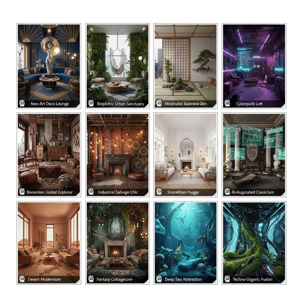 Showcase of popular AI room design styles and trends