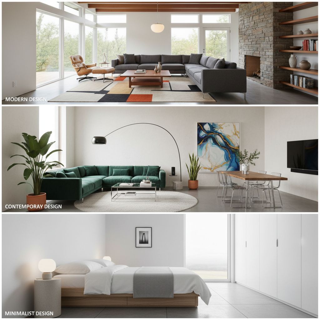 Comparison of modern, contemporary, and minimalist design styles