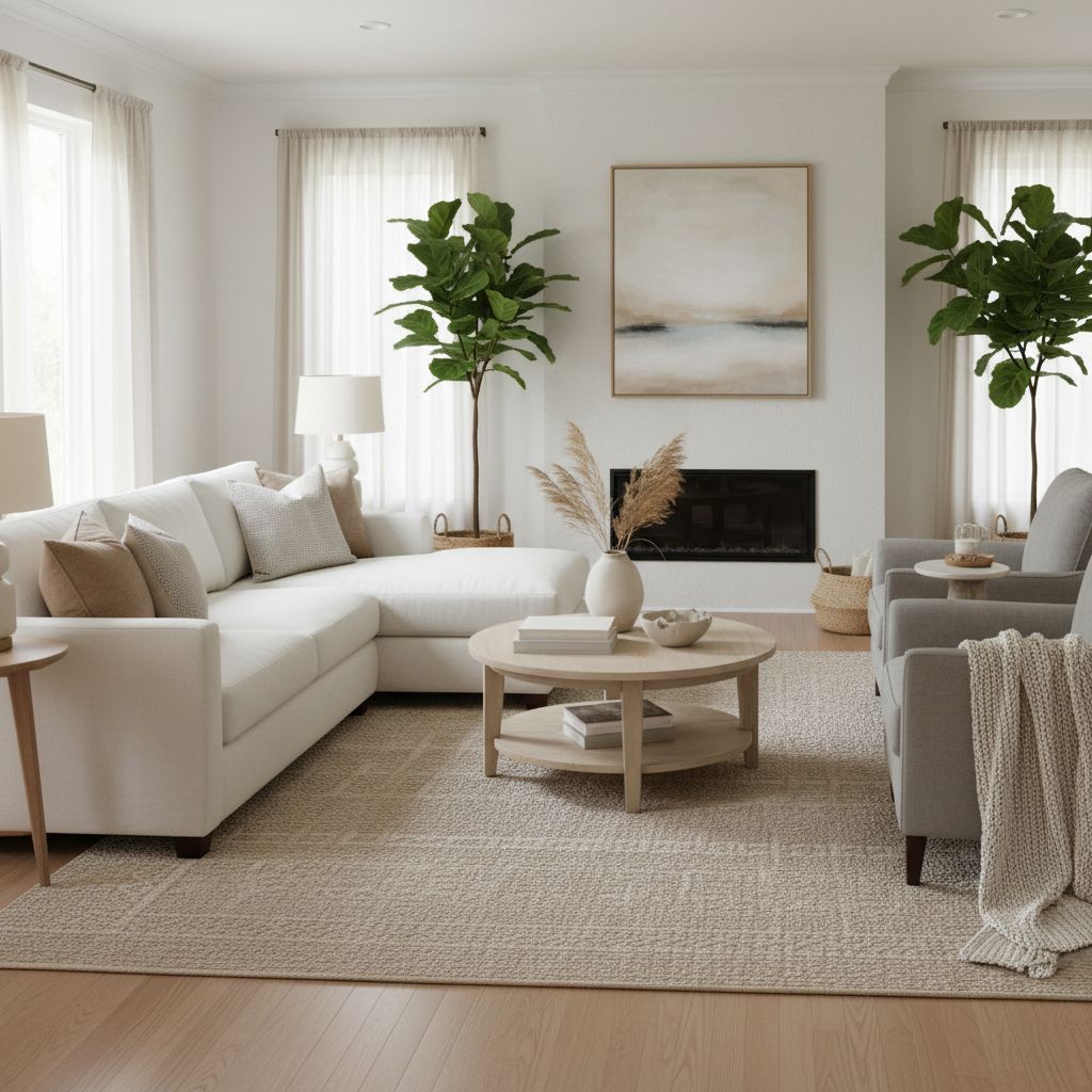 Simple house interior design - Clean, comfortable living room with neutral tones